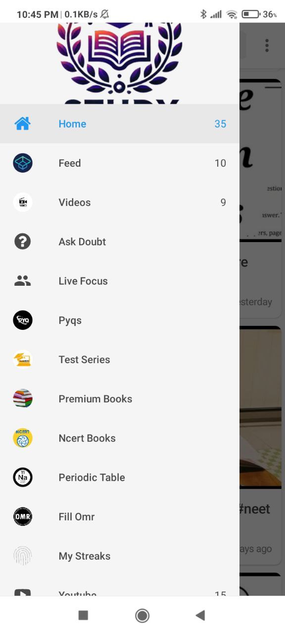 App screenshot showing subject selection